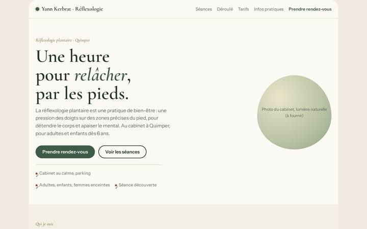 Aperçu : site nature d'un réflexologue (profil fictif)