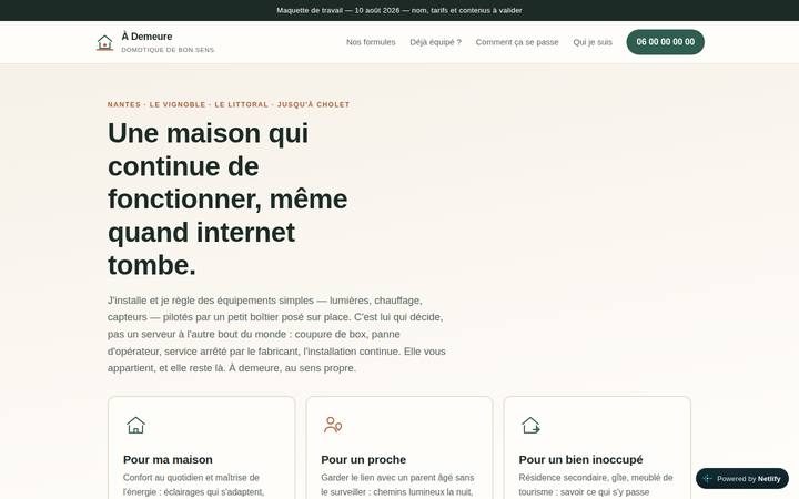 Aperçu : site sobre d'un service de domotique